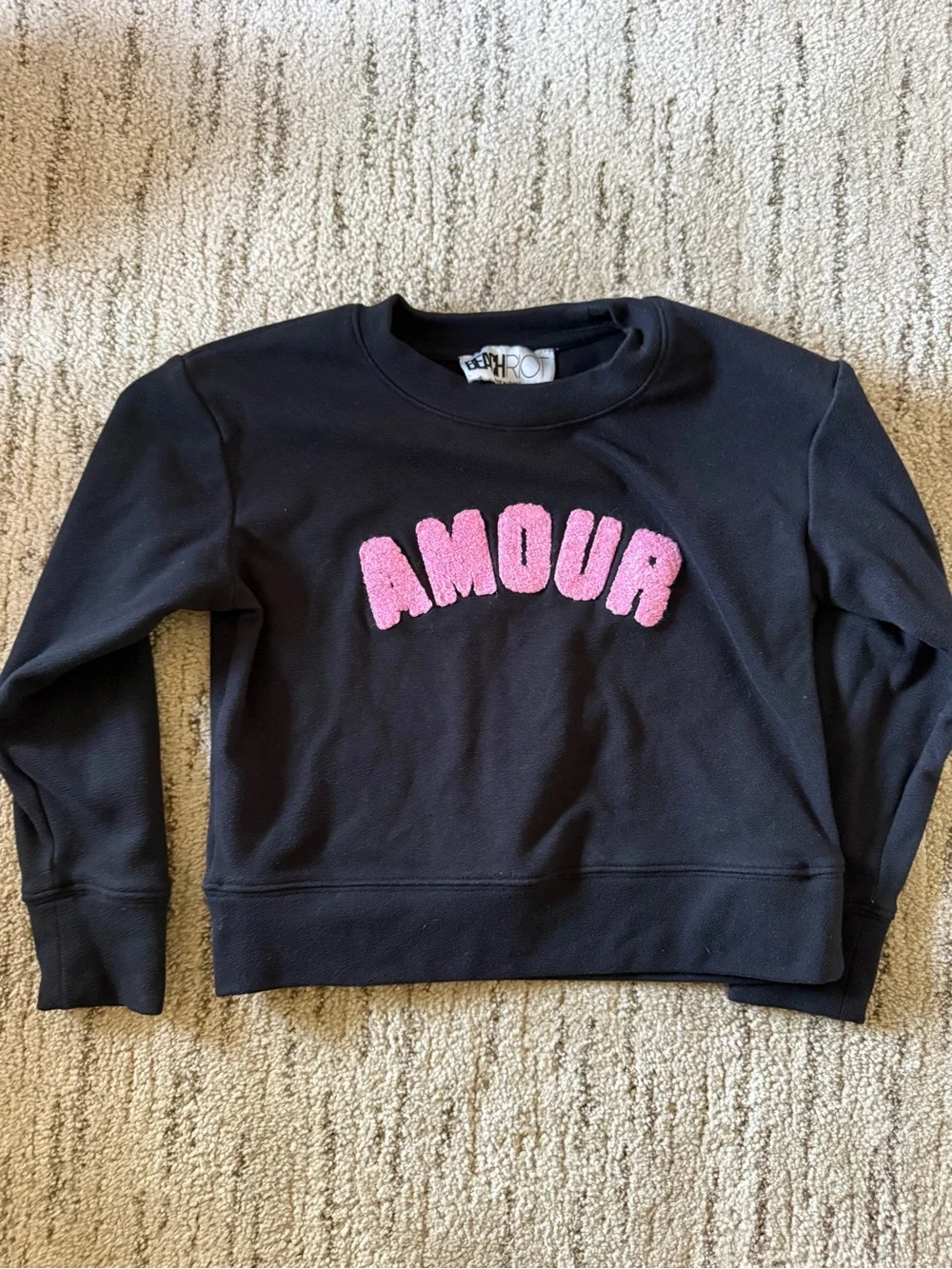 Beach Riot Kids Black Sweatshirt & Joggers with Pink Amour Appliqué